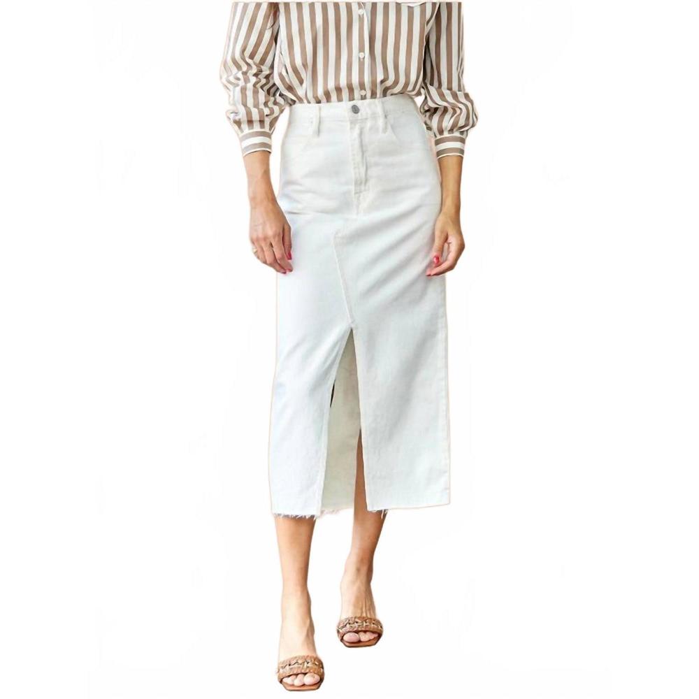 NEW FRAME shin-grazing hem midaxi skirt in ecru
